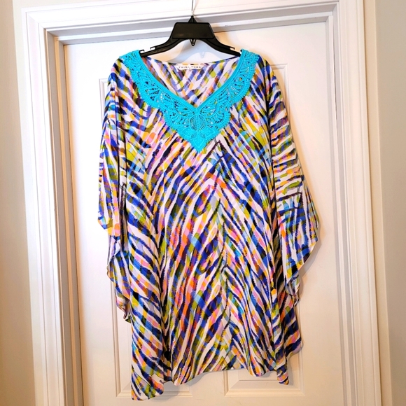 Trina Turk Colorful Embroidered Silk Caftan - 14 - Picture 1 of 4